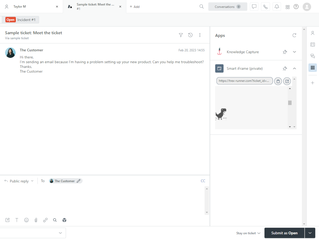 Smart iFrame feature detail — Contact Center app on the Zendesk Marketplace
